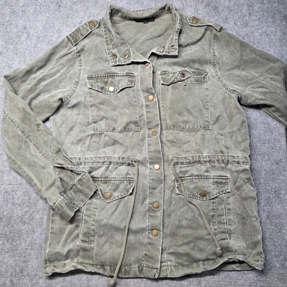 Jane + Delancey Olive Green Lyocell Utility Field Jacket Womens Large Drawstring
